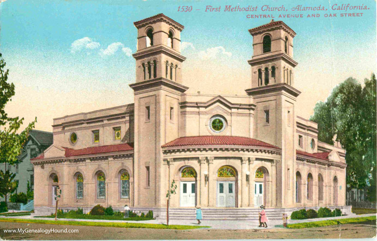 Alameda, California, First Methodist Church, vintage postcard photo