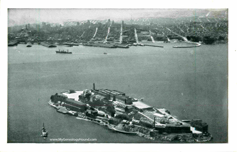 Federal Prison on Alcatraz Island, San Francisco Bay, California, historic photo, vintage postcard