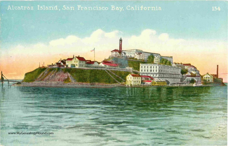 Alcatraz Island, Federal Prison, San Francisco Bay, California, vintage postcard, historic photo