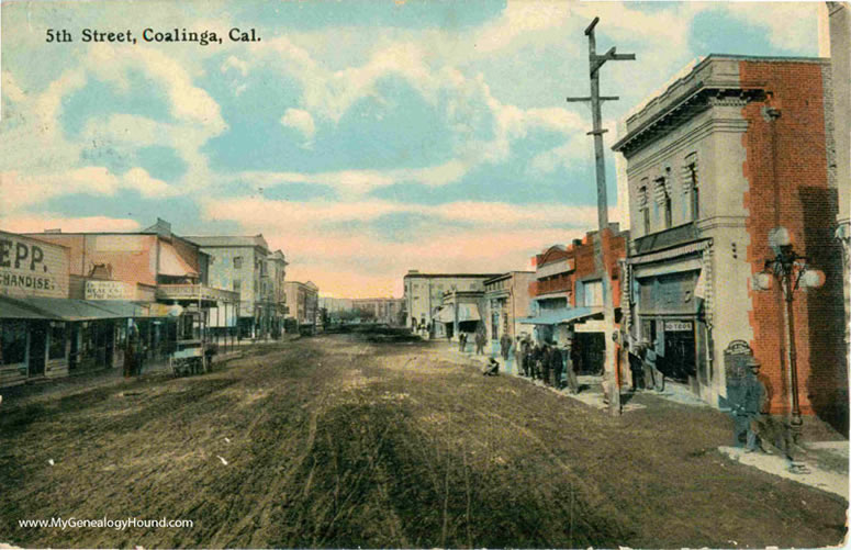 Coalinga, California, 5th Street, vintage postcard, historic photo