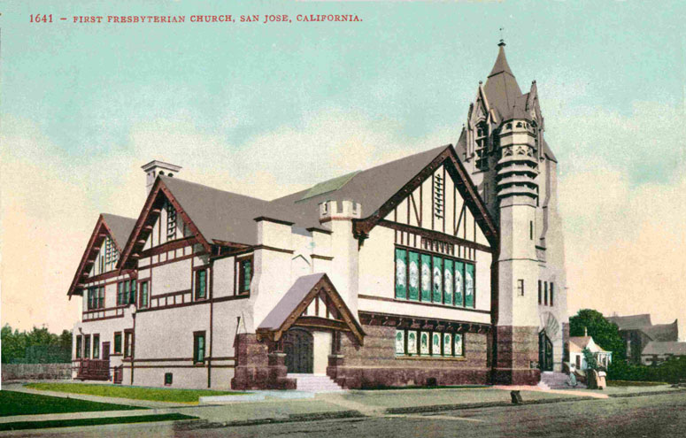 San Jose, California, First Presbyterian Church, vintage postcard photo