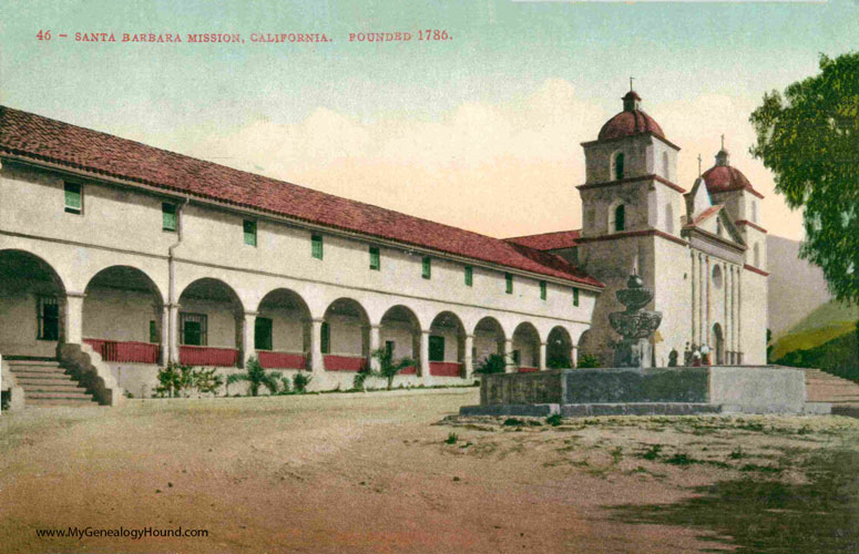 Santa Barbara, California, Santa Barbara Mission, vintage postcard photo