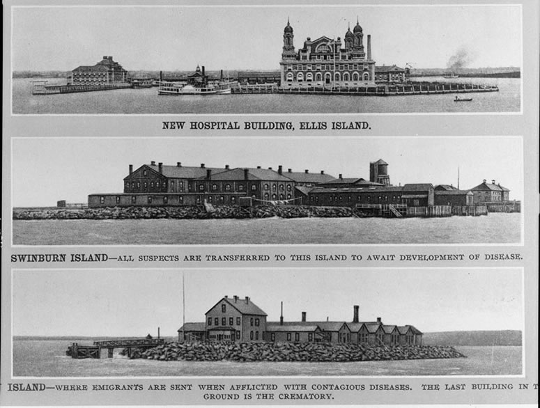 Ellis Island quarantine buildings on Swinburn Island and Hoffman Island Vintage Photograph