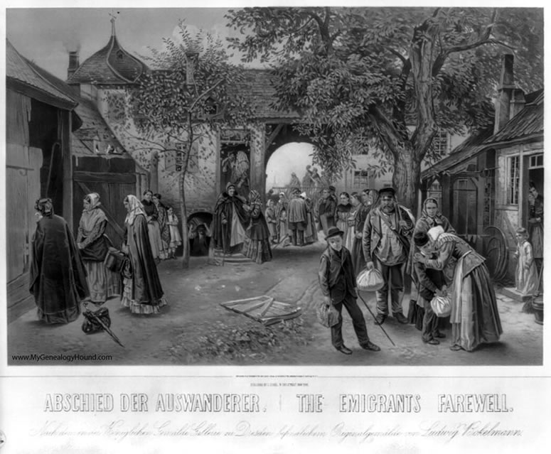 vintage print: The Emigrants Farewell, Abschied Der Auswanderer, S. Zickel, 1883
