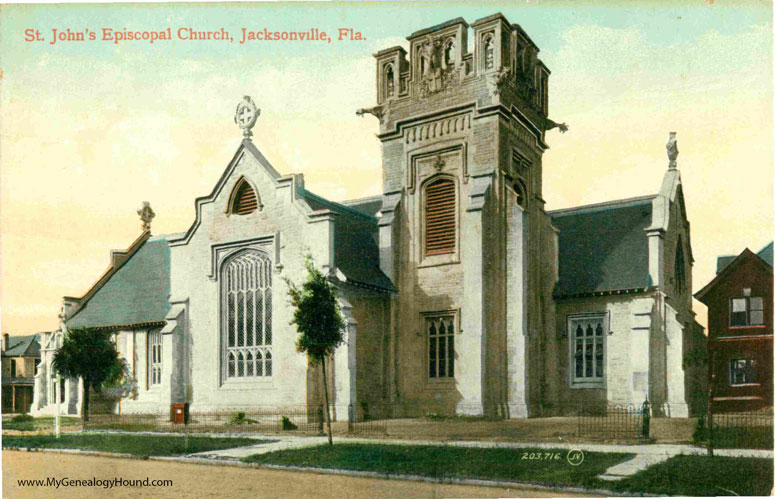 Jacksonville, Florida, St. John's Episcopal Church, vintage postcard photo