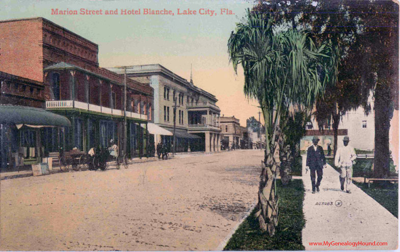 Lake City, Florida, Marion Street and Hotel Blanche, vintage postcard photo