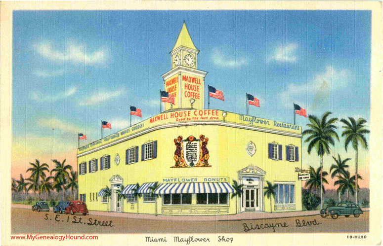 iami, Florida, Mayflower Shop Restaurant Donuts, vintage postcard