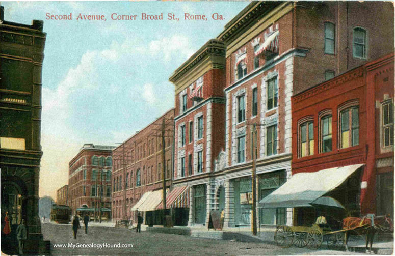 Rome, Georgia, Second Avenue, Corner Broad Street, vintage postcard, historic photo