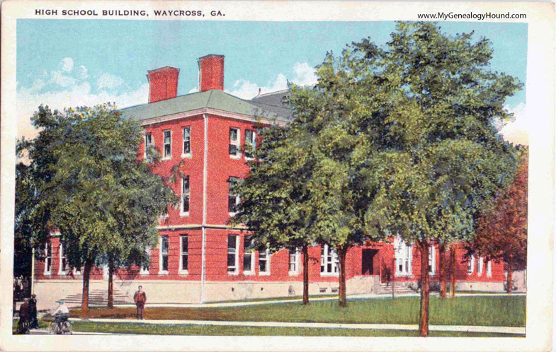 Waycross, Georgia, High School Building, vintage postcard photo