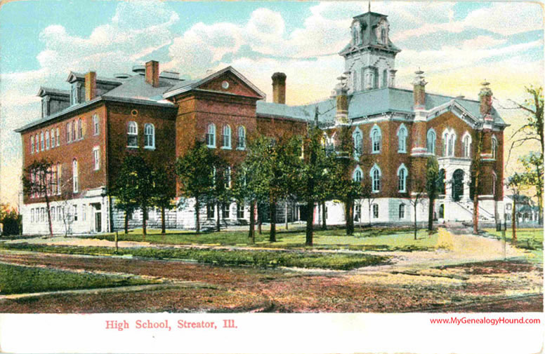 Streator, Illinois, High School, vintage postcard, historic photo