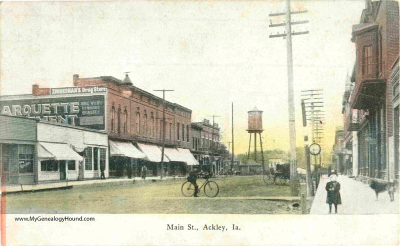 Ackley, Iowa, Main Street, vintage postcard, historic photo