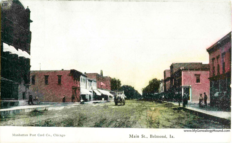 Belmond, Iowa, Main Street, vintage postcard, historic photo
