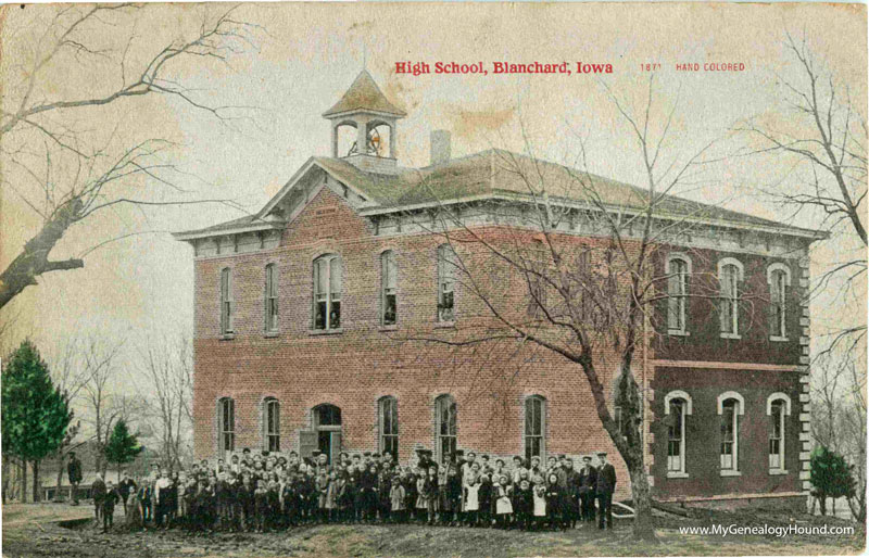 Blanchard, Iowa, High School, vintage postcard, historic photo