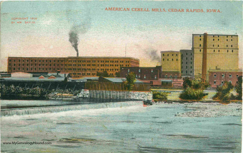 Cedar Rapids, Iowa, American Cereal Mills, vintage postcard, historic photo