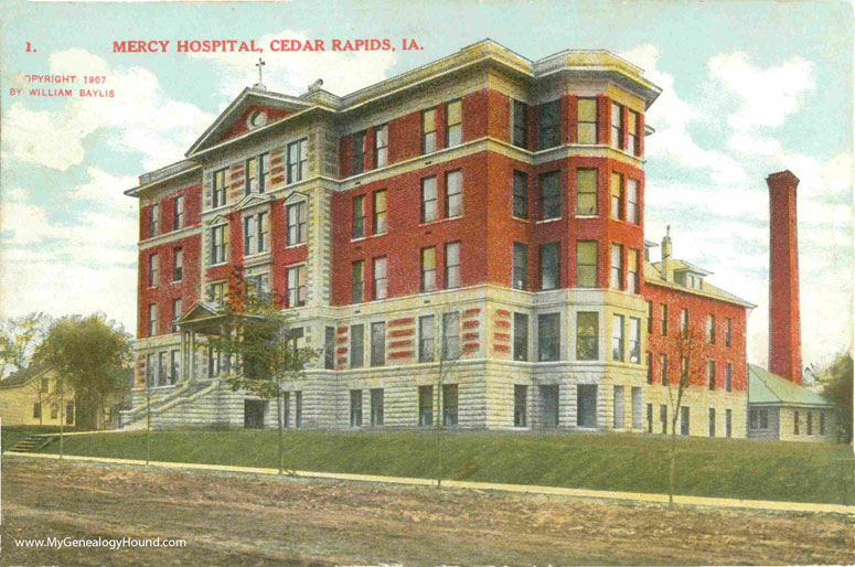 Cedar Rapids, Iowa, Mercy Hospital, vintage postcard, historic photo