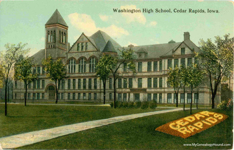 Cedar Rapids, Iowa, Washington High School, vintage postcard, historic photo