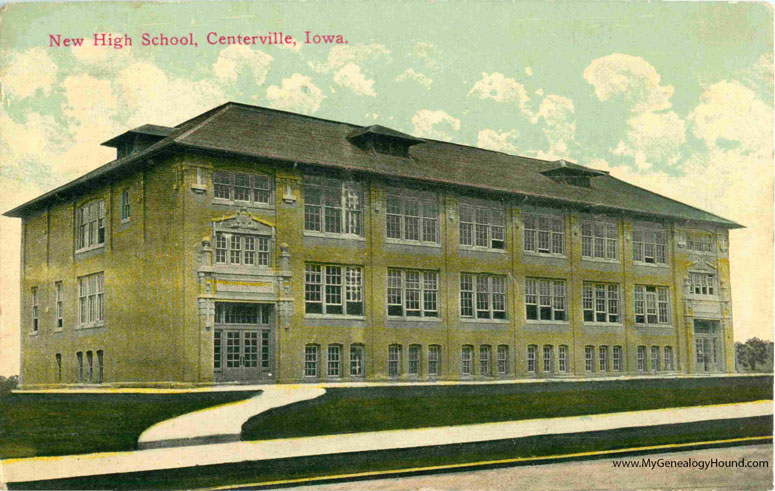 Centerville, Iowa, High School, vintage postcard, historic photo