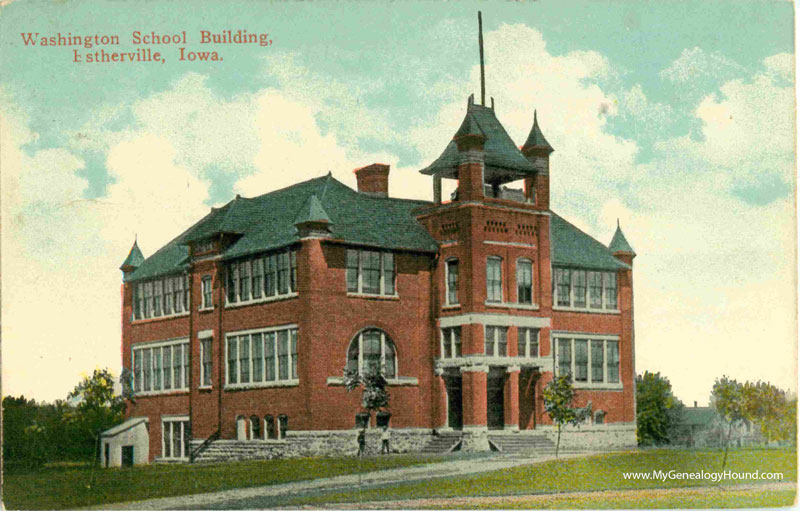 Estherville, Iowa, Washington School Building, vintage postcard, historic photo