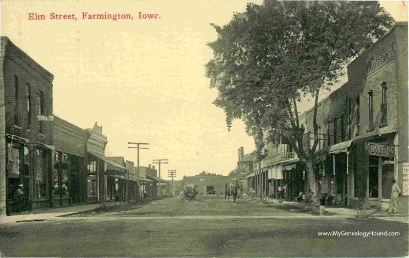 Farmington, Iowa, Elm Street, vintage postcard, historic photo