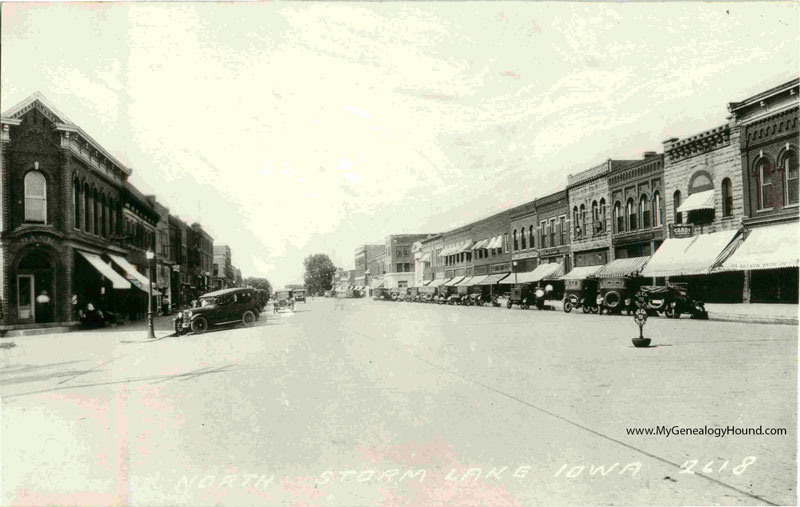 Storm Lake, Iowa, Main Street, North, vintage postcard, historic photo