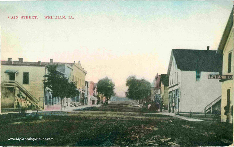 Wellman, Iowa, Main Street, vintage postcard, historic photo