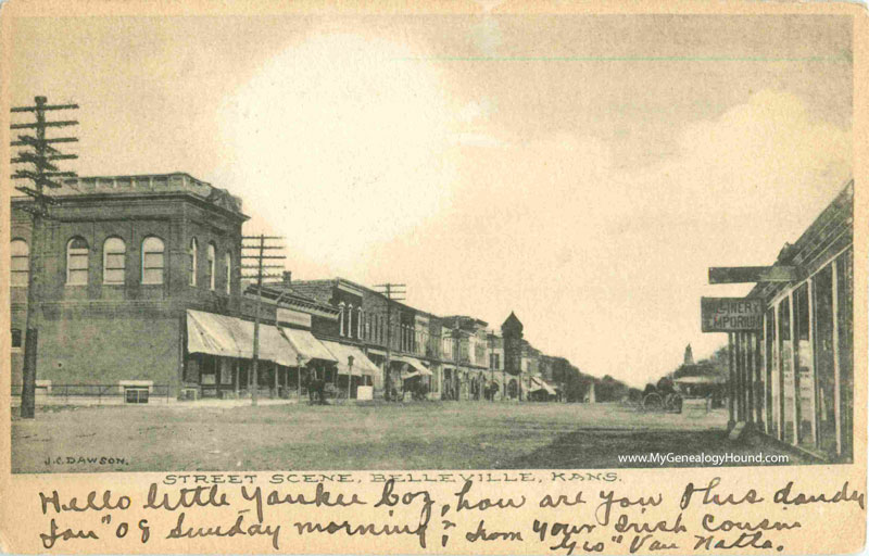 Belleville, Kansas, Street Scene, vintage postcard, historic photo