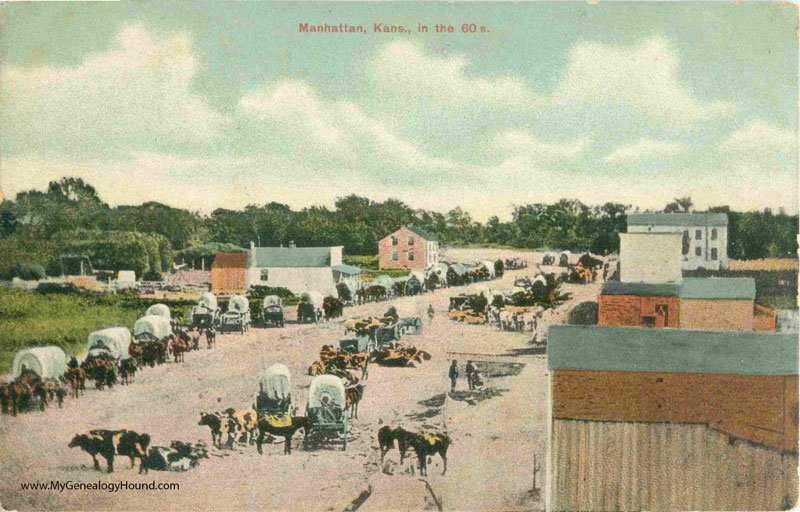 Manhattan, Kansas, In the 1860s, vintage postcard, historic photo