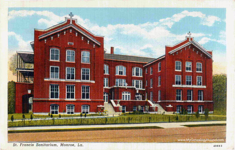 Monroe, Louisiana, St. Francis Sanitarium, vintage postcard photo