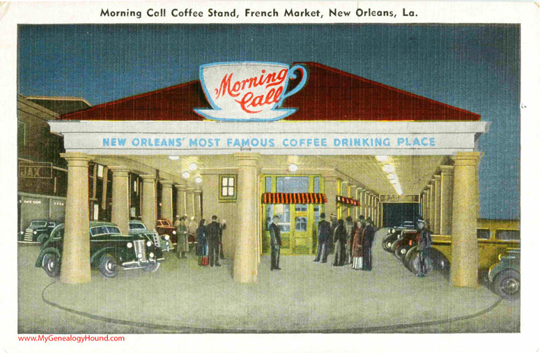 New Orleans, Louisiana, French Market, Morning Call Coffee Stand, vintage postcard, historic photo