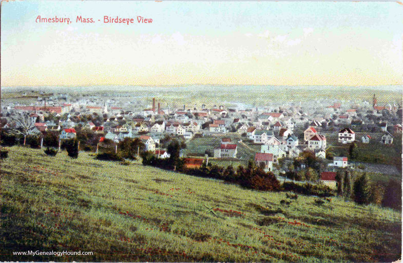 Amesbury, Massachusetts, Birdseye View, vintage postcard photo