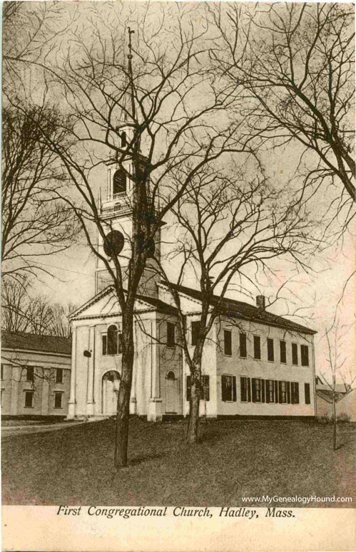 Hadley, Massachusetts, First Congregational Church, vintage postcard, historic photo