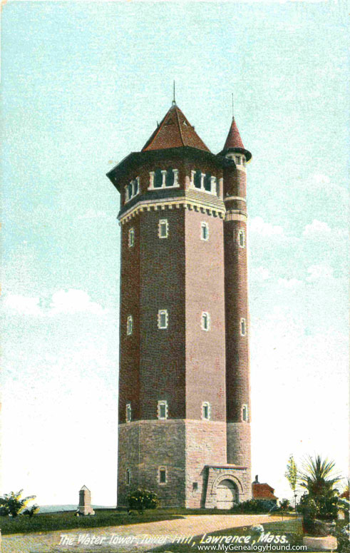 Lawrence, Massachusetts, The Water Tower, Tower Hill, vintage postcard, historic photo