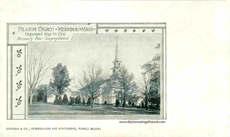 Merrimac, Massachusetts, Pilgrim Church, vintage postcard photo