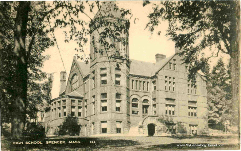 Spencer, Massachusetts, High School, vintage postcard photo