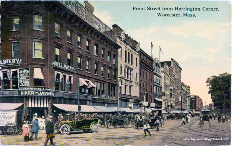Worcester, Massachusetts, Front Street from Harrington Corner, vintage postcard photo