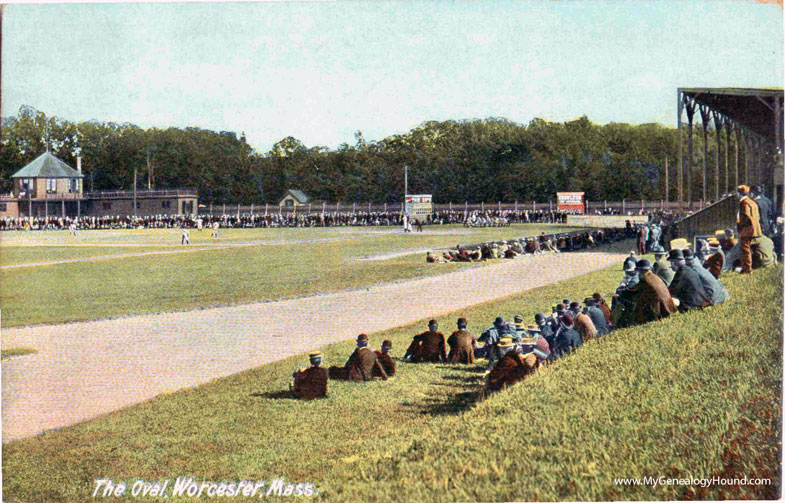 Worcester, Massachusetts, The Oval and Baseball Game, vintage postcard photo