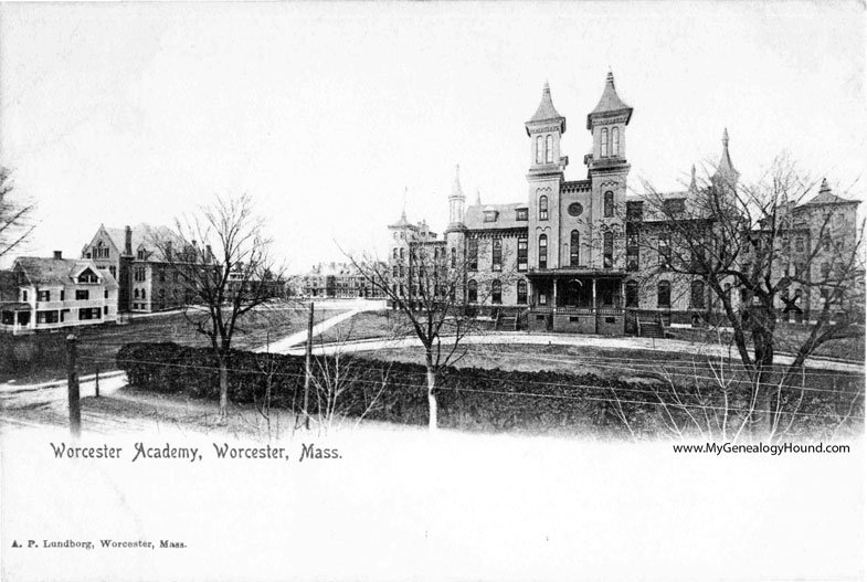 Worcester, Massachusetts, Worcester Academy, vintage postcard photo