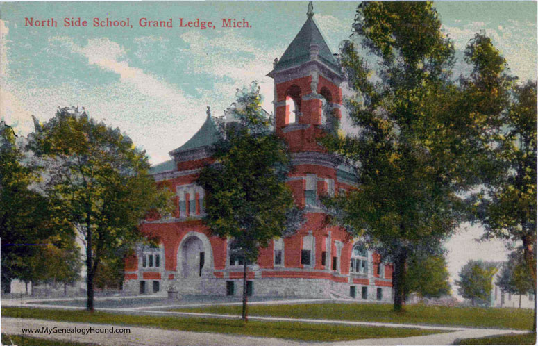 Grand Ledge, Michigan, North Side School, vintage postcard photo