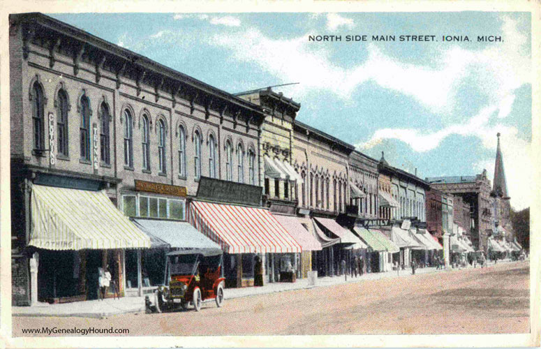 Ionia, Michigan, North Side of Main Street, vintage postcard photo