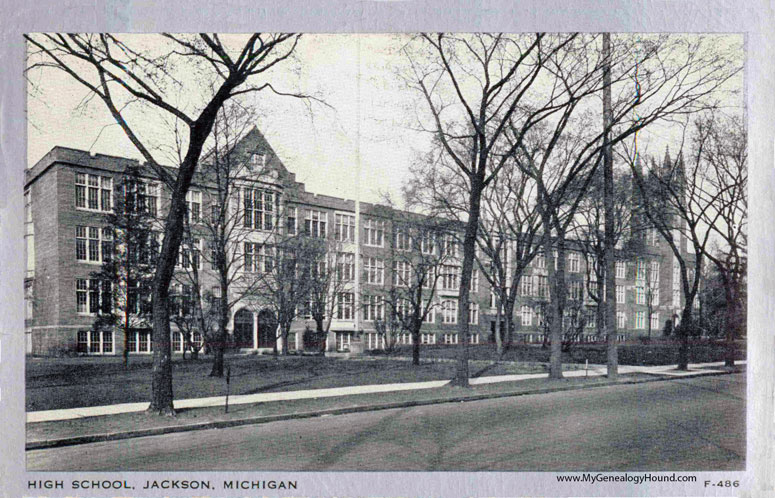Jackson, Michigan, High School, vintage postcard photo