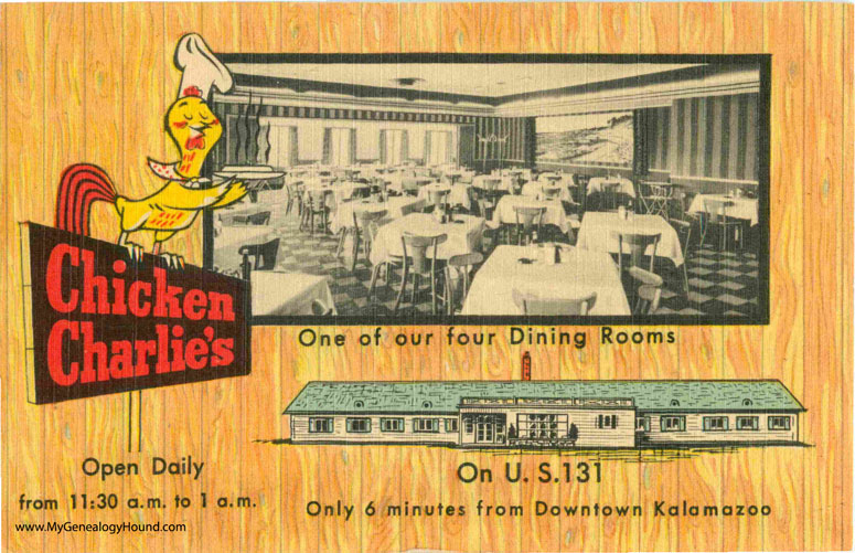 Kalamazoo, Michigan, Chicken Charlie's Restaurant, vintage postcard photo