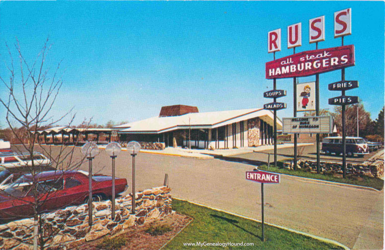 Muskegon, Michigan, Russ' Restaurant Drive-In, vintage postcard photo
