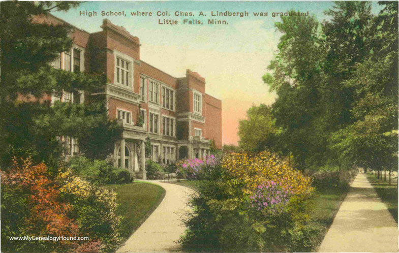 Little Falls, Minnesota, High School where Col. Charles A. Lindbergh was graduated, vintage postcard photo