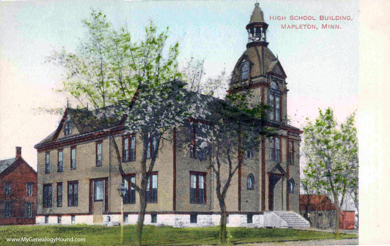 Mapleton, Minnesota, High School Building, vintage postcard photo