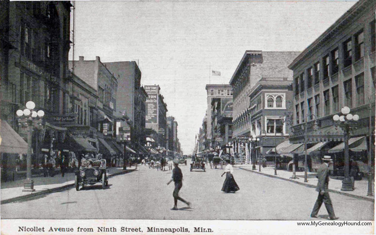 Minneapolis, Minnesota, Nicollet Avenue from Ninth Street, vintage postcard photo