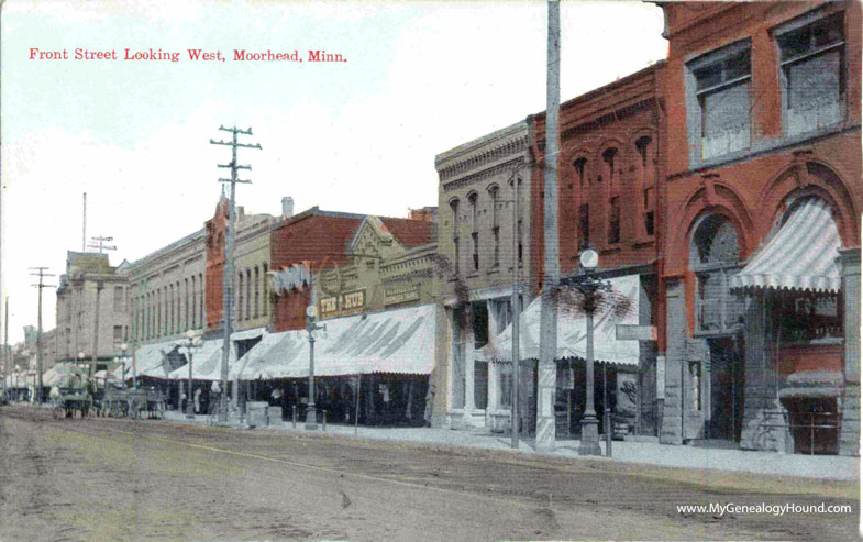 Moorhead, Minnesota, Front Street Looking West, vintage postcard photo