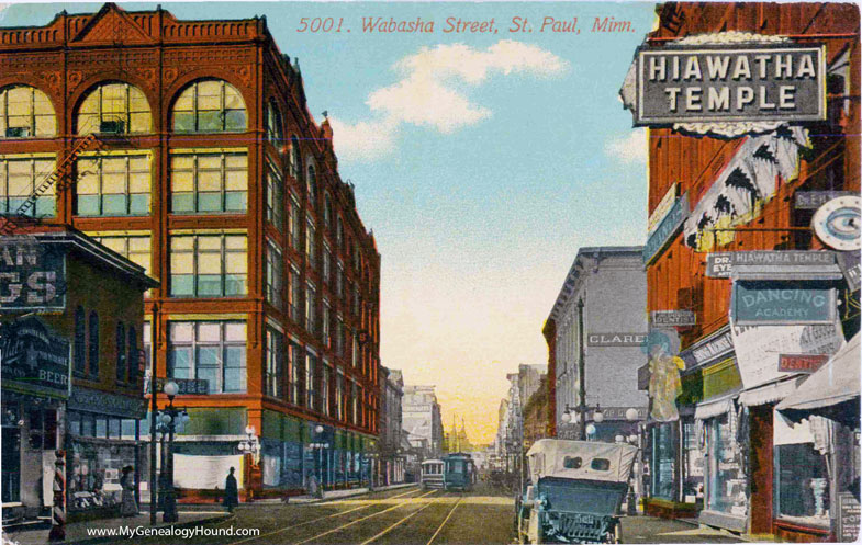 St. Paul, Minnesota, Wabasha Street, Hiawatha Temple, vintage postcard photo