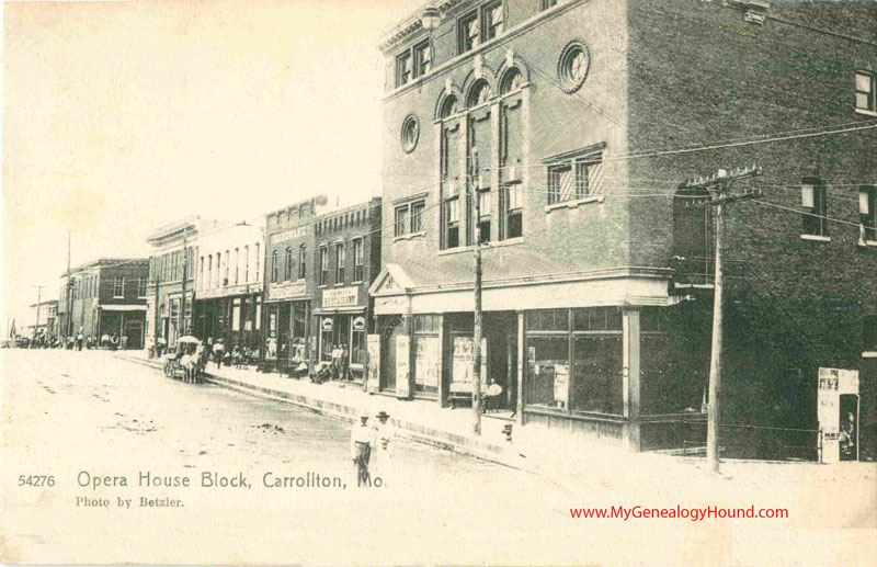 Carrollton, Missouri, Opera House Block, Vintage Postcard, historic photo, street scene