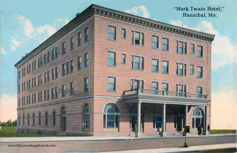 Mark Twain Hotel, Hannibal, Missouri, vintage postcard, historic photo, 1931, color