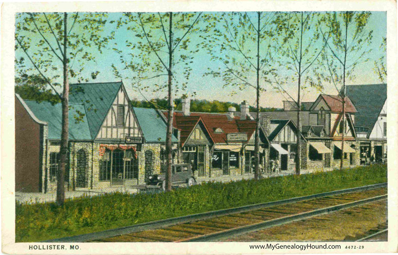 Hollister, Missouri, Street Scene, vintage postcard, historic photo